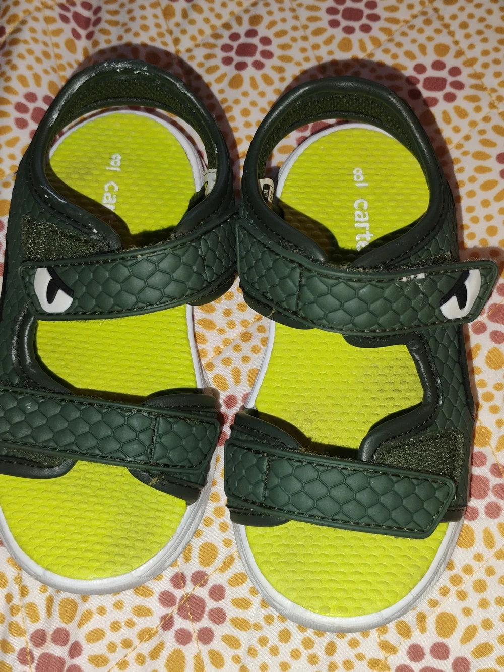 Carter's Dark Green Sandals with Lime Insoles